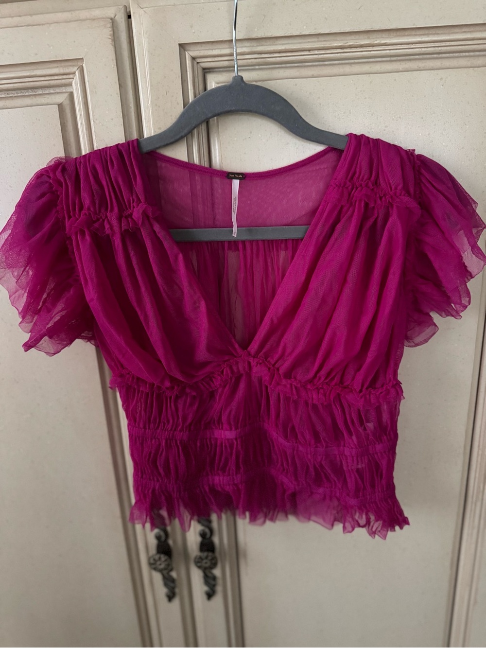 Free People fuschia ruffled sheer top in small